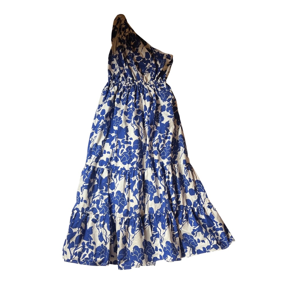 Hyacinth House Tuckernuck Blue White Floral One Shoulder Tiered Maxi Dress Small - Picture 2 of 8